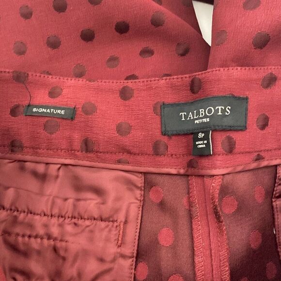 Talbots Women's Maroon Signature Polka Dot Pull-On Trouser Pants Size 8P - Picture 6 of 7